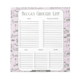 Bloc De Notas Personalized Pink Toile Grocery List Notepad