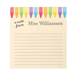 Bloc De Notas Personalized Rainbow Crayons Teacher Appreciation