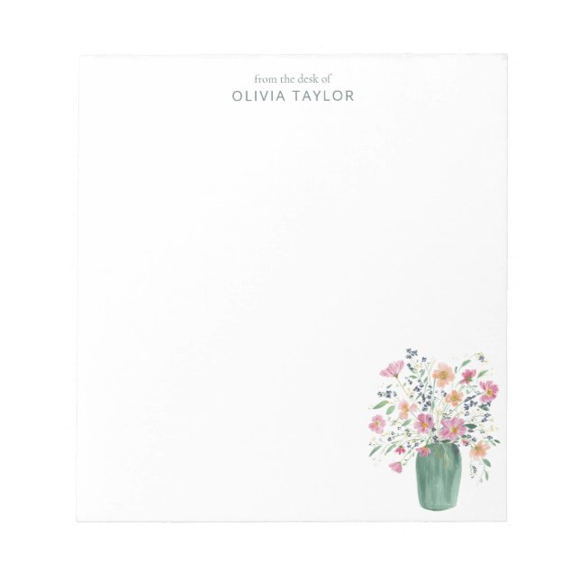 Bloc De Notas Personalized Stationery Name Hand-Painted Floral  (Frente)