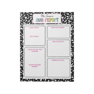 Bloc De Notas Personalized Substitute Teacher Report Note
