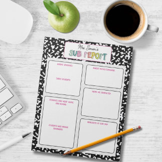 Bloc De Notas Personalized Substitute Teacher Report Note