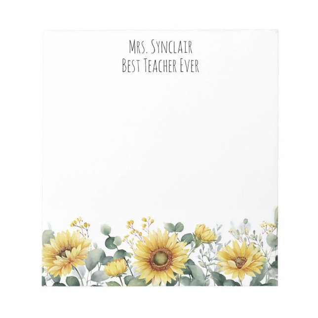 Bloc De Notas Personalized Sunflower Flower Teacher Appreciation (Frente)