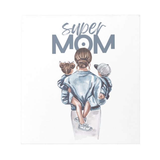Bloc De Notas Personalized Super Mom with Son and Daughter Gift (Frente)