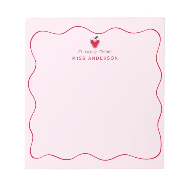 Bloc De Notas Personalized Teacher's Name Heart Apple Valentine (Frente)