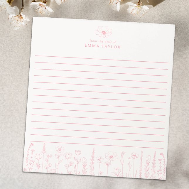 Bloc De Notas Personalized Wildflower Floral Desk Notepad (Pink Paper Pad)