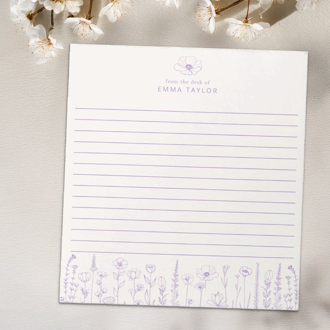 Bloc De Notas Personalized Wildflower Lavender Desk Notepad (Lavender Paper Pad)