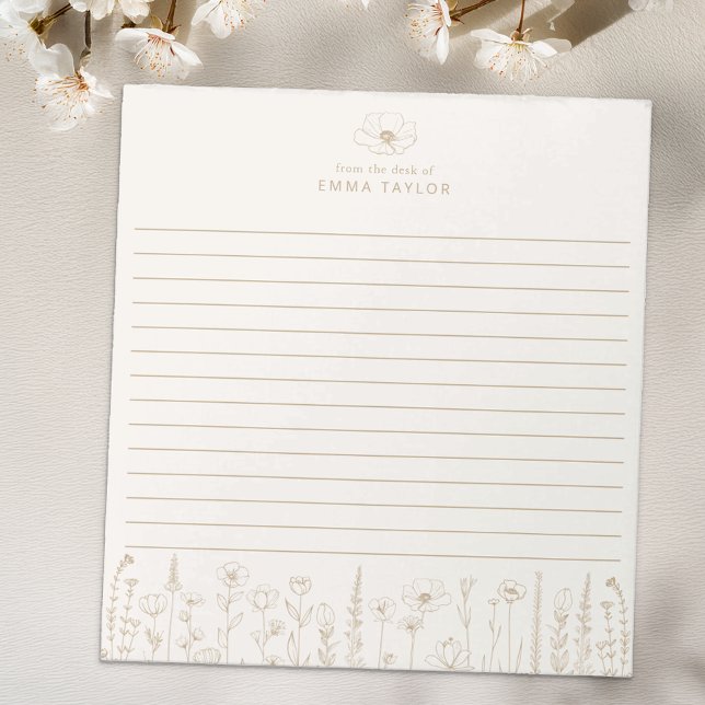Bloc De Notas Personalized Wildflower Taupe Desk Notepad (Taupe Paper Pad
)