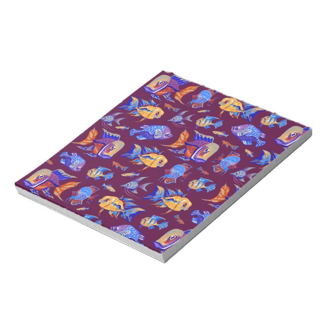Bloc De Notas Pesca tropical divertida en morado oscuro (Lado Izquierdo)
