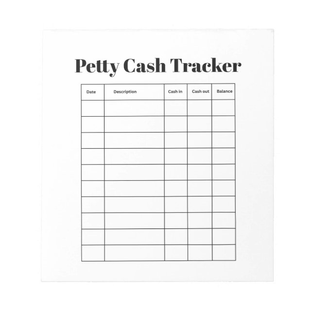 Bloc De Notas Petty Cash Tracker Notepad (Frente)
