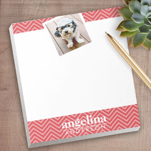 Bloc De Notas Photo with Red Chevron Pattern Custom Name