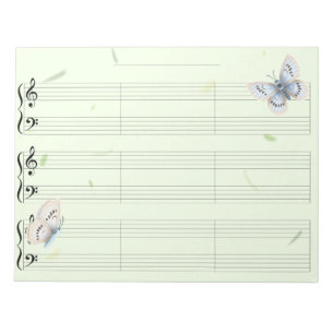 Bloc De Notas Piano Música Mariposas Manu Papel Regla Ancha Niño
