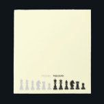 Bloc De Notas Pieza de ajedrez personalizada amarillo<br><div class="desc">Billete de ajedrez clásico blanco y negro para los amantes del ajedrez,  con figuras de ajedrez en un patrón geométrico. Diseño moderno de piezas de ajedrez</div>