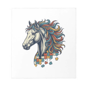 Bloc De Notas Pieza de rompecabezas de caballo colorido grabado