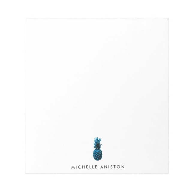 Bloc De Notas Piña Elegante Azul Blanco Personalizada (Frente)