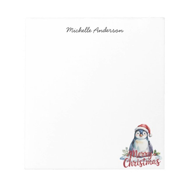 Bloc De Notas Pingüino lindo personalizado en Navidades de Santa (Frente)