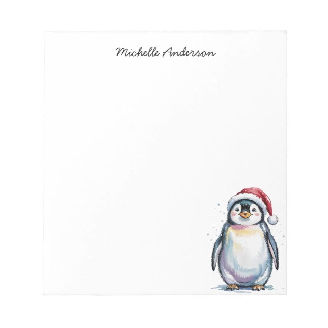 Bloc De Notas Pingüino lindo personalizado en Navidades de Santa (Frente)