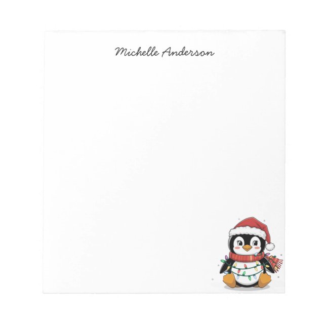 Bloc De Notas Pingüino lindo personalizado en Navidades de Santa (Frente)