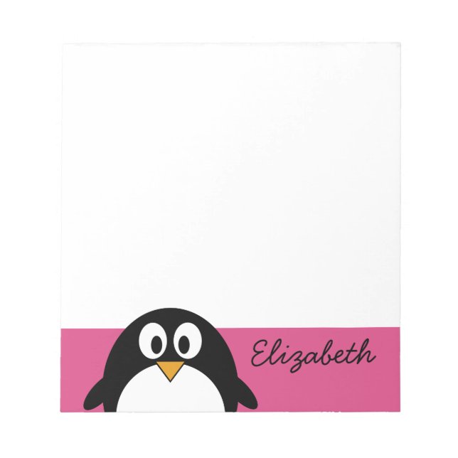Bloc De Notas pingüino personalizado lindo con fondo rosa (Frente)