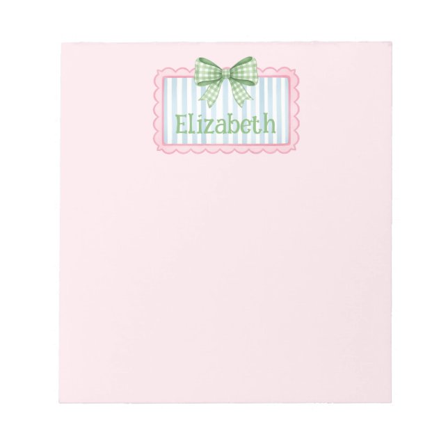 Bloc De Notas Pink and Blue Frame With Green Gingham Bow (Frente)