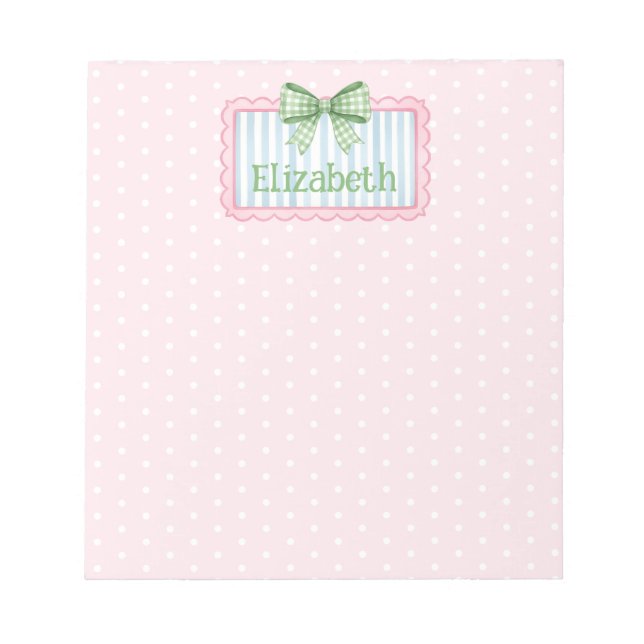Bloc De Notas Pink and Blue Frame With Green Gingham Bow (Frente)