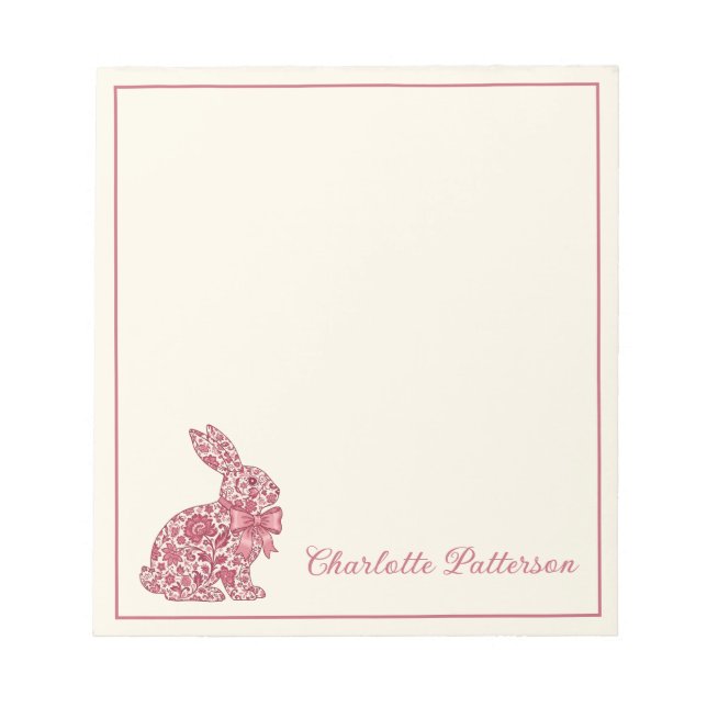 Bloc De Notas Pink and Cream Chinoiserie Easter Rabbit (Frente)