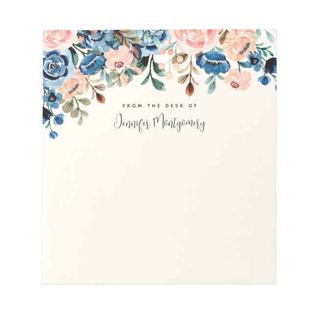 Bloc De Notas Pink & Blue Watercolor Flowers (Frente)