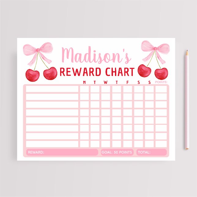 Bloc De Notas Pink Cherry Bow Girl Reward Chart Chore Chart (Subido por el creador)