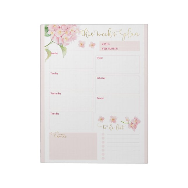 Bloc De Notas Pink Hydrangea Daily Planner (Lado Izquierdo)