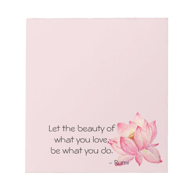 Bloc De Notas Pink Lotus Flower Rumi Beauty Quote (Frente)
