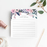 Bloc De Notas Pink Meadow | Floral personalizada en línea<br><div class="desc">El bloc de notas floral de moda tiene un borde superior de flores rosas y ruidosas,  brotes y botánicos verdes oscuros. Personaliza con dos líneas de texto personalizado en letras modernas; se muestra con el saludo francés "bonjour" y tu nombre. Pautadas.</div>