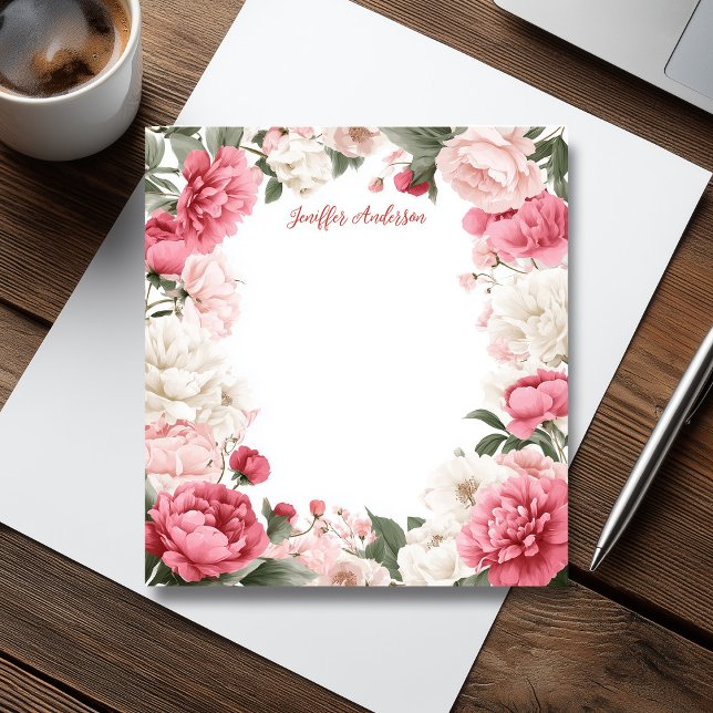 Bloc De Notas Pink Peonies Floral Moderna (Pink Peonies Modern Floral Notepad)