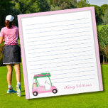 Bloc De Notas Pink Personalized Golf Cart Name Lined<br><div class="desc">Un encantador carrito de golf único, rosa y verde, hecho con gusto, listo para correr el campo, el cuaderno. Este es un gran regalo para todos los amantes del golf - divertido / atractivo / único. Personalízalo con tu nombre. Si tiene alguna pregunta de diseño o una solicitud especial, envíe...</div>