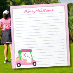 Bloc De Notas Pink Personalized Golf Cart Name Lined<br><div class="desc">Un encantador carrito de golf único — rosa y verde caliente — hecho con gusto — listo para correr el campo — el cuaderno. Este es un gran regalo para todos los amantes del golf - divertido / atractivo / único. Personalízalo con tu nombre. Si tiene alguna pregunta de diseño...</div>