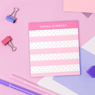 Bloc De Notas Pink Polka Dots & Stripes Añadir tu nombre