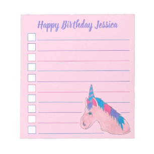 Bloc De Notas Pink Purple Magical Horse Unicorn Birthday Party