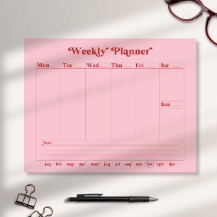 Bloc De Notas Pink, red, estilo retro, planificador semanal Note
