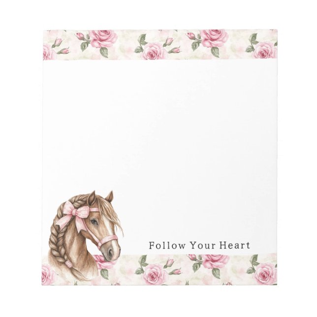 Bloc De Notas Pink Roses Floral Horse Bow Quote (Frente)
