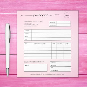 Bloc De Notas Pink Script Small Business Sales Invoice Receipt