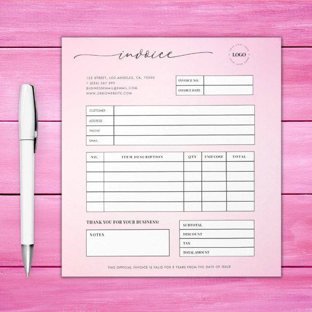 Bloc De Notas Pink Script Small Business Sales Invoice Receipt (Subido por el creador)