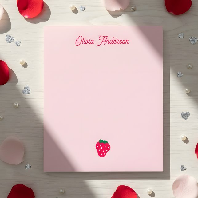 Bloc De Notas Pink Strawberry Valentines Day Personalized Name (Subido por el creador)