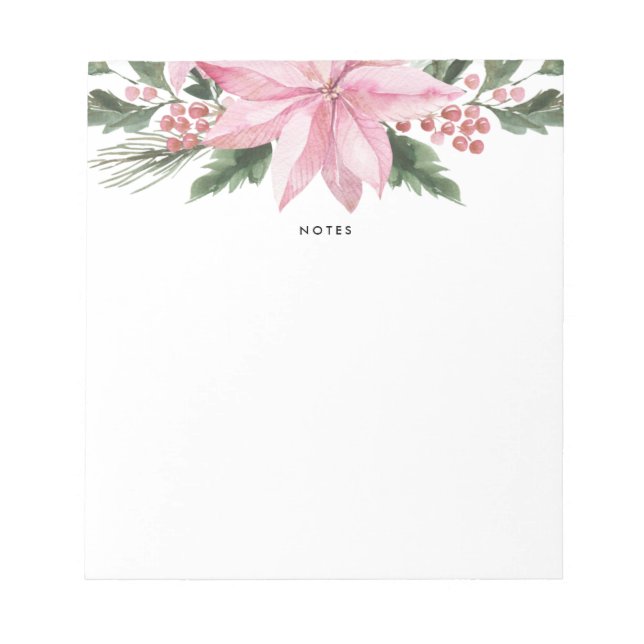 Bloc De Notas Pink Watercolor Poinsettia y Hollies Garland (Frente)