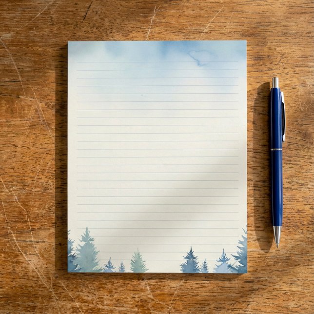 Bloc De Notas Pinos azules de invierno alineados con la membrana (Winter blue pine trees lined notepad.)