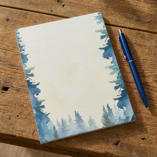 Bloc De Notas Pinos de invierno azules noepe (Blue winter pine trees plain notepad.)