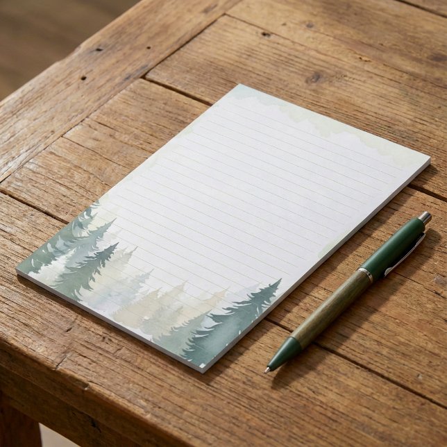Bloc De Notas Pinos verdes con temática invernal bordeados de no (Winter themed green pine trees lined notepad.)