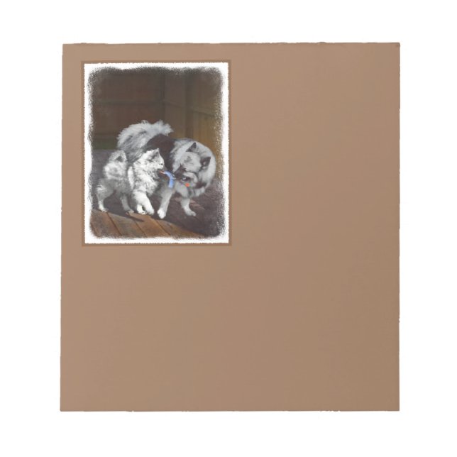 Bloc De Notas Pintado Keeshond Playtime - Arte Perro Original. (Frente)