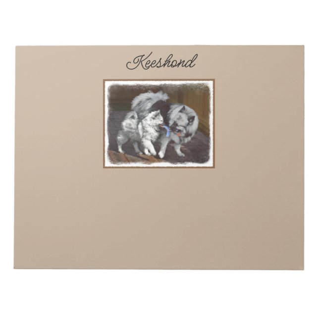 Bloc De Notas Pintado Keeshond Playtime - Arte Perro Original. (Frente)