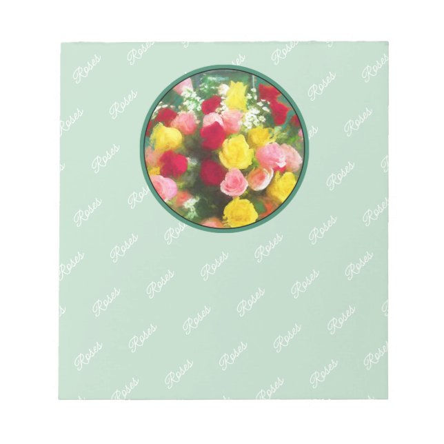Bloc De Notas Pintado Rose Bouquet - Arte de Flor Original. (Frente)