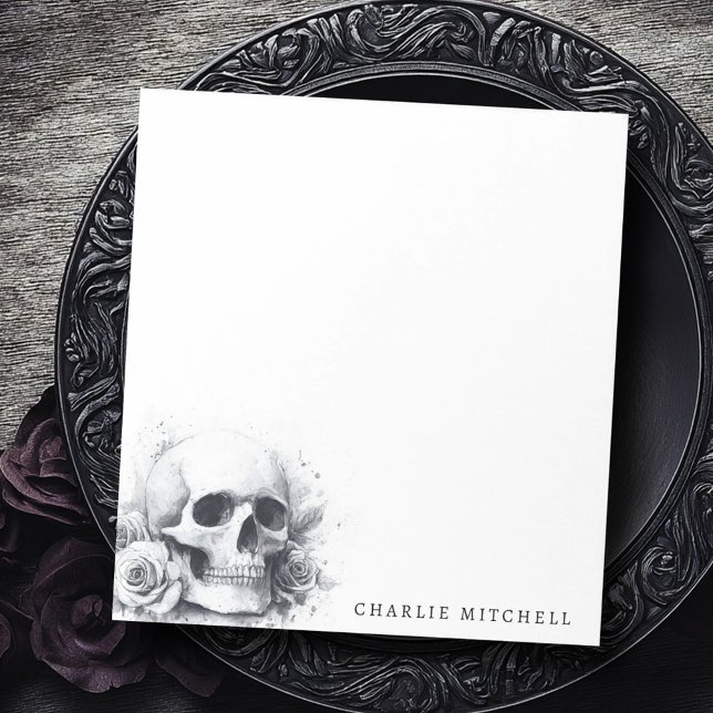 Bloc De Notas Pintura de acuarela de calavera con rosas (Skull with roses watercolor painting notepad)
