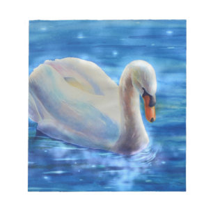 Bloc De Notas Pintura de acuarela de cisne blanco