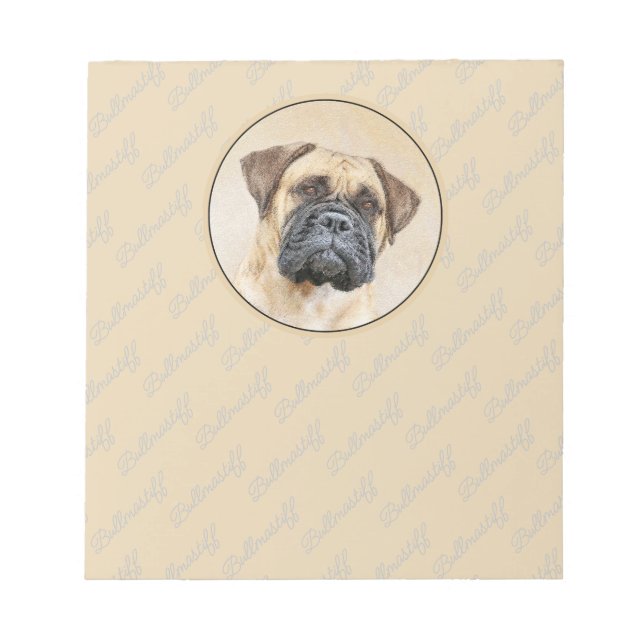 Bloc De Notas Pintura de Bullmastiff - Arte de Perro Original. (Frente)